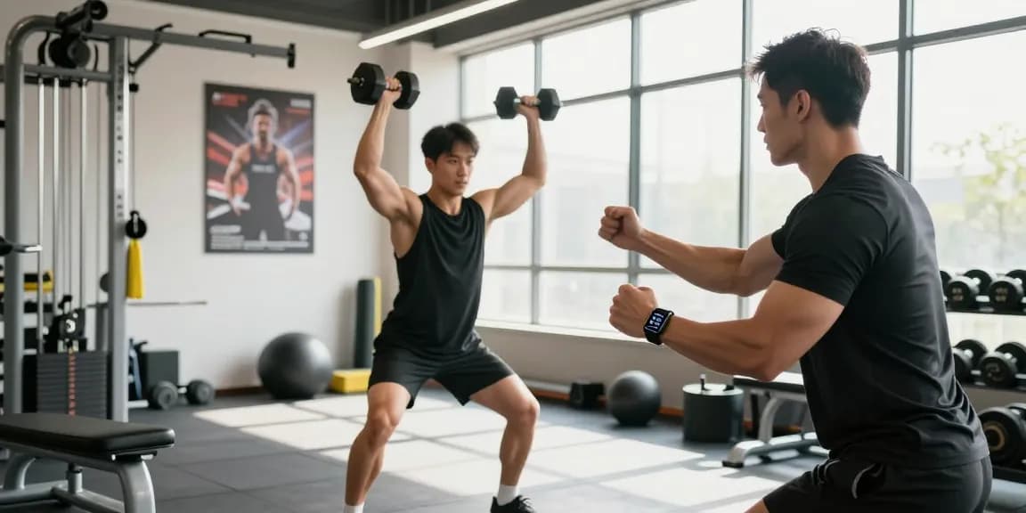 Anabolika Shop Deutschland - Fitnesscoach im modernen Fitnessstudio beim Krafttraining mit Gewichten.