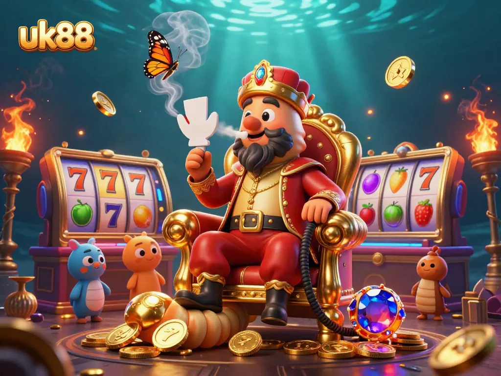 Experience thrilling gameplay with uk88, featuring vibrant slots, golden coins, and captivating characters.