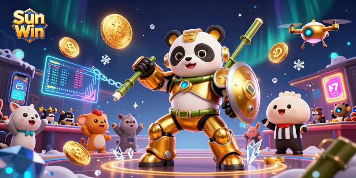Experience the excitement at Sun Win, featuring a golden panda and dynamic casino elements.