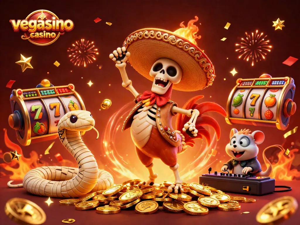 Engage in winning moments at vegasino casino with a festive 3D illustration of gaming excitement.