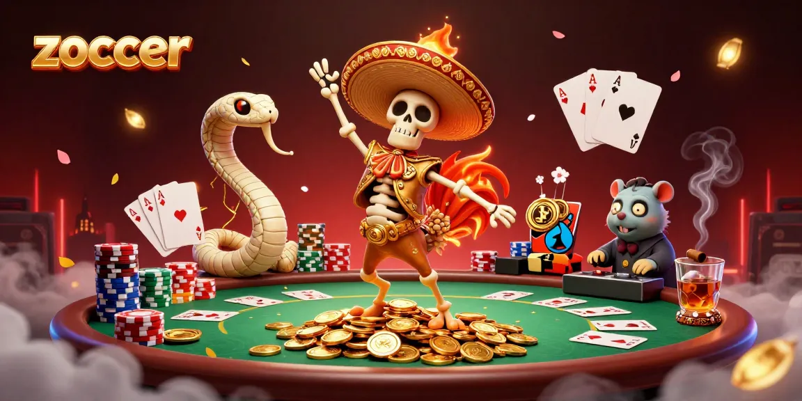Zoccer betting scene with a mariachi rooster celebrating amidst poker chips and cards