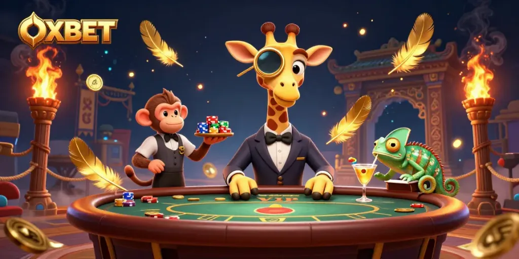 OXBET: Experience thrilling wins with a high-roller giraffe at an exquisite casino scene.